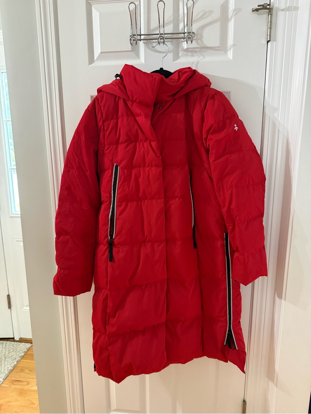 Womens Orolay Down Long Red Puffer Coat with Hood